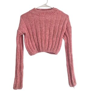 BETTER BE Ribbed Mock Neck Cropped Sweater Pink Size L